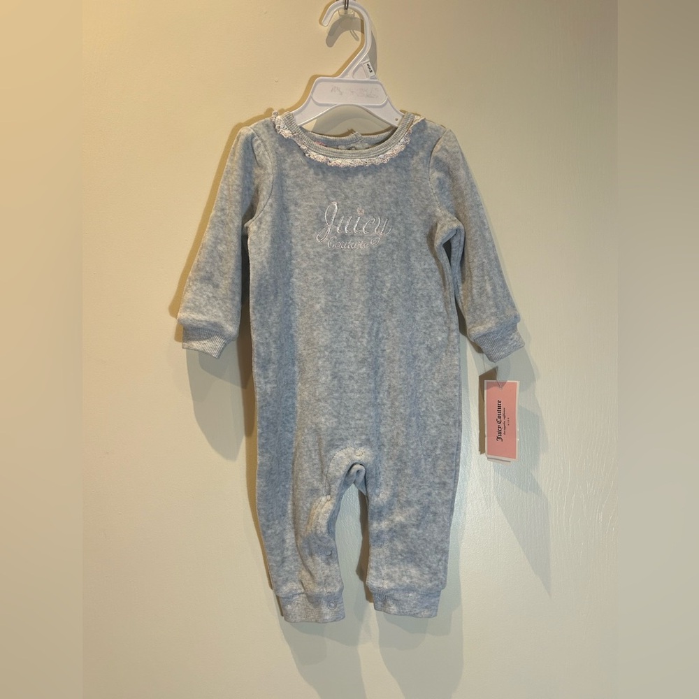 Juicy Couture Velour Baby Girl Bodysuit 6-9M NWT $55 Lace Ruffle Embroidered
